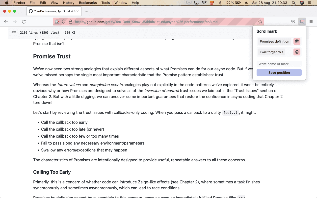 Screenshot of Scrollmark project.